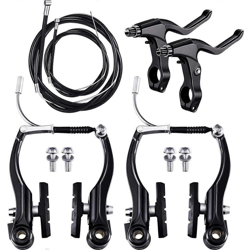 Complete Bike Brake Set, Front And Rear With Cables And Lever, 110Mm Arch, For Mtb Hybrid Road Bicycles Black 6944168215385