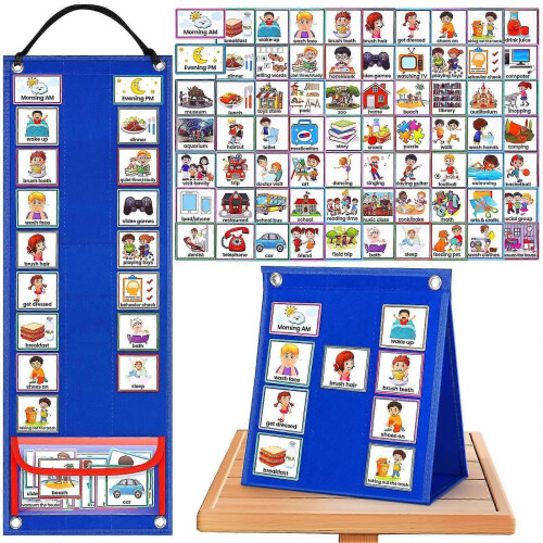 Visual Schedule Chart with 70 Cards for Children, Autism ADHD ASD Daily Routine Felt Board