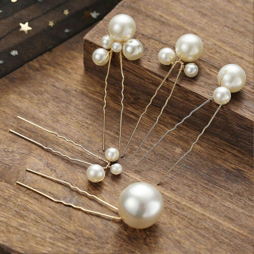 Fermagli per capelli da sposa con perle e strass, set da 5 a forma di U 2