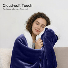 (Navy Blue, Super King (230 x 270 cm)) Sherpa Fleece Blanket Bed Throw Reversible Sofa Mink