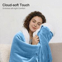(Sky Blue, Super King (230 x 270 cm)) Sherpa Fleece Blanket Bed Throw Reversible Sofa Mink