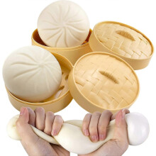 Lot de 2 boules anti-stress en forme de raviolis, balle de décompression vapeur fourrée avec 2 paniers vapeur en bambou, diamètre 5,6 cm