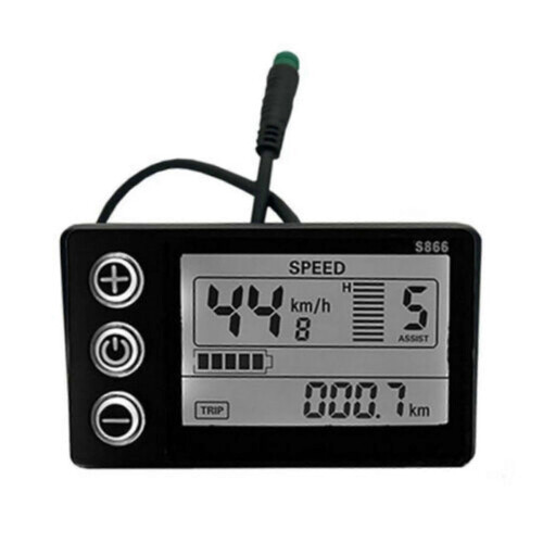 S866 LCD Display Control Panel for E-bike Scooter, Waterproof Plug, 24-48V, Black