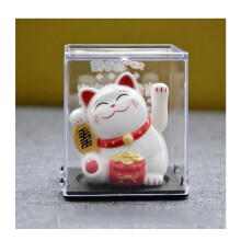 Chat porte-bonheur solaire agitant la main, sculpture décorative pour bureau à domicile ou bureau.