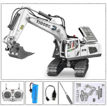 Excavadora Hidráulica de 18 Canales G308H 1/14 RTR, Rodillos de Aluminio CNC, Batería 1200Ah 3.7V, Mando a Distancia PL18 2.4GHz