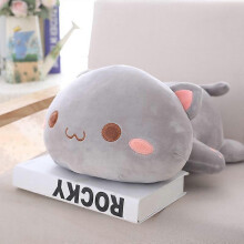 Brinquedo de pelúcia gatinho, 30 cm redondo cinza, tecido macio, enchimento de algodão elástico, para quarto, escritório e carro