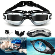 Adjustable Anti Fog Swimming Goggles with UV Protection, Nose Clip and Earbuds for Adults and Kids