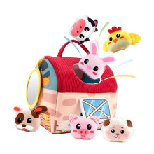 Ensemble de jeu ferme en peluche miniatures, animaux rembourrés doux, rangement pliable portatif, jeu sensoriel pour enfants