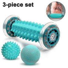 Foot Massage Roller and Spiky Ball Set for Plantar Fasciitis Relief and Reflexology, Blue, 3-Piece