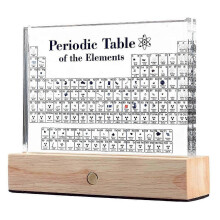 Periodiek systeem met echte elementen in een acryl display met 83 voorbeelden.