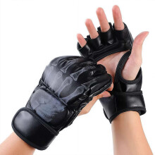 Halbfinger Boxhandschuhe PU und Dacron verstellbar atmungsaktiv für Kickboxen Muay Thai Kampfsporttraining Unisex