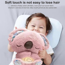 Urso Koala de Pelúcia para Alívio de Ansiedade, com Música Luzes e Respiração Rítmica, Rosa, Alimentado por Bateria, para Bebês e Crianças
