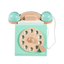 Teléfono de juguete giratorio, juguete interactivo de madera vintage para niños, mejora las habilidades comunicativas, verde claro, 12x12x13cm