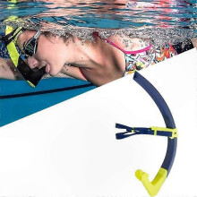 Front-Mounted Centre Breathing Swim Training Snorkel, Food Grade Silicone Mouthpiece, Adjustable Bracket with Soft Head Pad, Blue