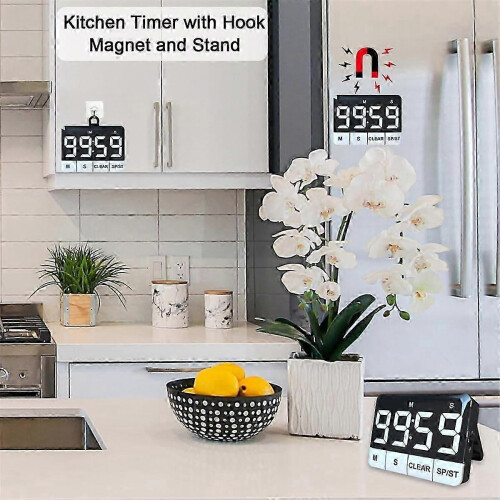 Kitchen Timer with Magnetic Back and Loud 120dB Alarm, Large LED Display, Countdown and Countup Functions, Battery Powered 1