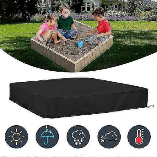 Waterproof Sandpit Cover 120x120 cm with Drawstring, Adjustable, UV Resistant, Black