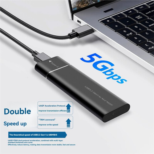 M2 SSD Enclosure  NGFF Protocol M.2 Solid State Mobile Hard Disk Box M.2 to USB3.2 Gen1 Type-C 5Gbps SSD Case Silver 2