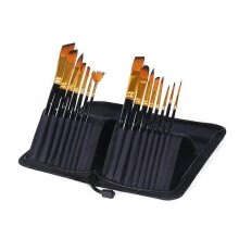 Pinselset aus Canvas mit Tasche, langem, ergonomischem Griff, 15 Pinsel mit synthetischen Borsten für Acryl- und Aquarellfarben