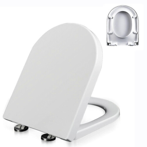 Toilet Seat D-Shape Soft Close Quick Release Adjustable Hinges White PP Plastic
