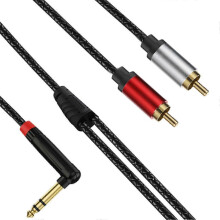 6.35mm TRSs to 2RCA Sound Interconnect Cable, Zinc Alloy Metal Shell, Oxygen Free Copper, Double Shielded, for Stage Studio Home Theatre