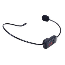 Microfono cuffia wireless FM portatile nero, durata batteria 10-15 ore, raggio wireless 15-20m, per guide, lezioni, riunioni, karaoke