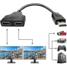 Adaptador divisor HDMI de 2 puertos, cable macho a doble hembra de 1080p para visualización simultánea en dos monitores idénticos.