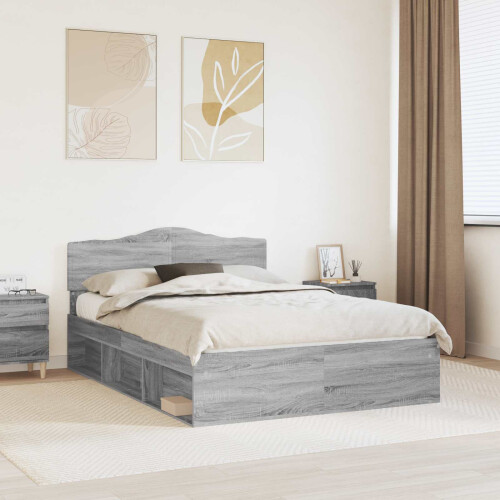 VidaXL vidaXL Bed Frame Grey Sonoma 140 x 190 cm Solid Pine Wood