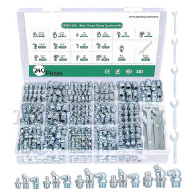 Grease Fittings Assortment 240PCS, SAE & Metric Zerk Straight 45 90 Degree with Wrench Kit