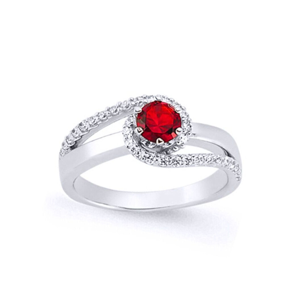 Jewelco London (R) Ladies Sterling Silver Ruby-Red Cubic Zirconia Whirlpool Tornado Solitaire Engagement Ring - Gvr643rub