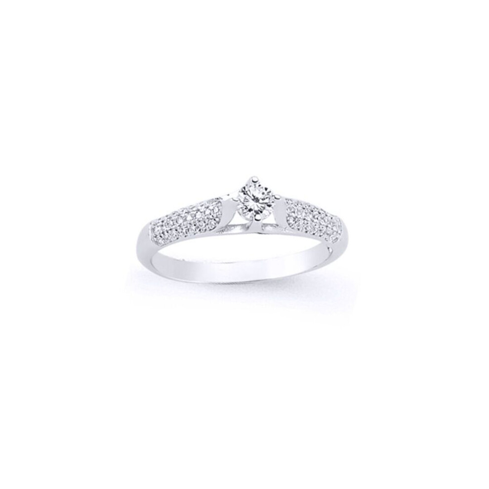 Jewelco London (L) Ladies Sterling Silver Cubic Zirconia Shoulder-Set 4 Claw Solitaire Engagement Ring - Gvr584