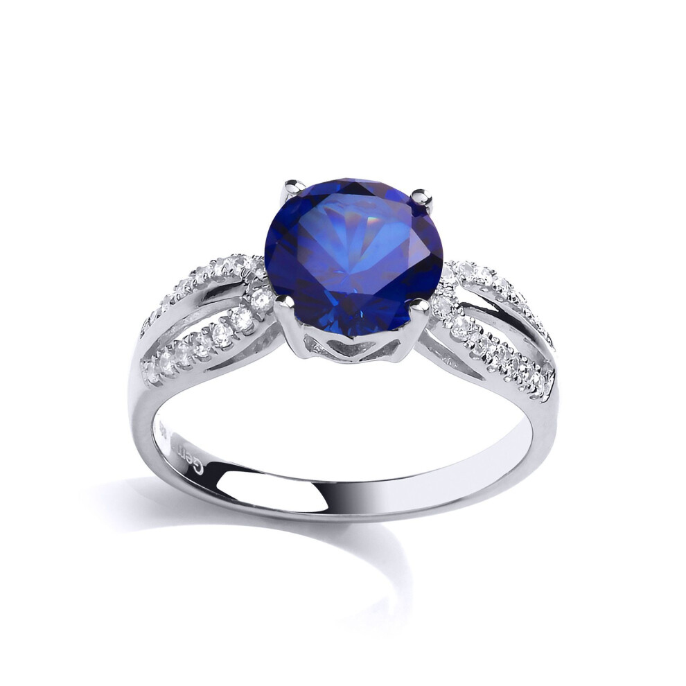 Jewelco London (M) Ladies Sterling Silver Sapphire-Blue Cubic Zirconia Shoulder Set Solitaire Engagement Ring - Gvr790sap