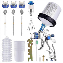 HVLP Air Paint Kit, Aluminium Blue, with 10Pcs 600ML Mixing Cups, 1.4/1.7/2.0mm Nozzles, Oil Water Separator for Car Furniture Painting