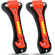 Car Window Breaker and Seatbelt Cutter with Protective Mounting Base and Reflective Strip