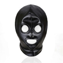 Masque d'Halloween en cuir PU ajustable avec yeux et bouche creux, taille ajustable, noir, unisexe, pour cosplay