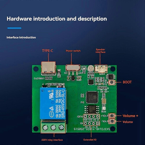 Module relais commande vocale ESP32-AI 1 voie, JH31, interface Type-C, support 4G OLED, PCB vert 2