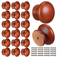 Houten ladeknopjes voor dressoir/kast, bruin, schroefbevestiging, set van 20