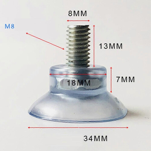 M8 Threaded Clear PVC Suction Cup Hooks for Smooth Surfaces, 10 Pack