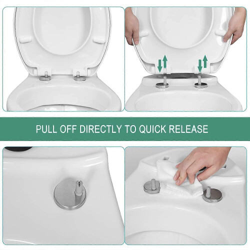 D Shape Soft Close Toilet Seat with Quick Release, Adjustable Hinges, White PP Plastic 1