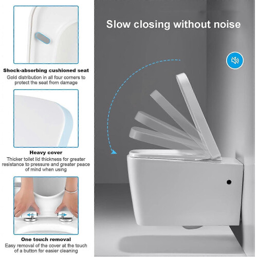 Square Toilet Seat Soft Close Quick Release Universal Fit White Polypropylene Durable 1