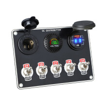 Multifunctional 5 Gang Rocker Toggle Panel USB Charger Waterproof Control Relay System for Circuit Boat Truck RV