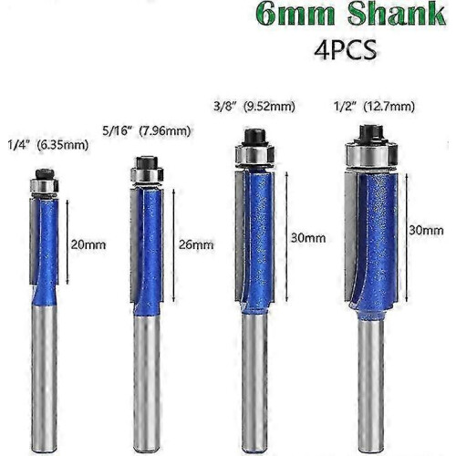 Router Bits Set 4pcs with Bearing for Wood Trimming 6mm Shank 1