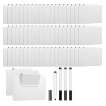 Ensemble de 64 Étiquettes à Clipser pour Paniers, 60 Porte-Étiquettes Blancs en PVC avec 4 Marqueurs à Craie Effaçables pour Bacs de Rangement