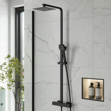 Bathroom Mixer Shower Thermostatic Dual Head Square Rainfall Head Handset Black