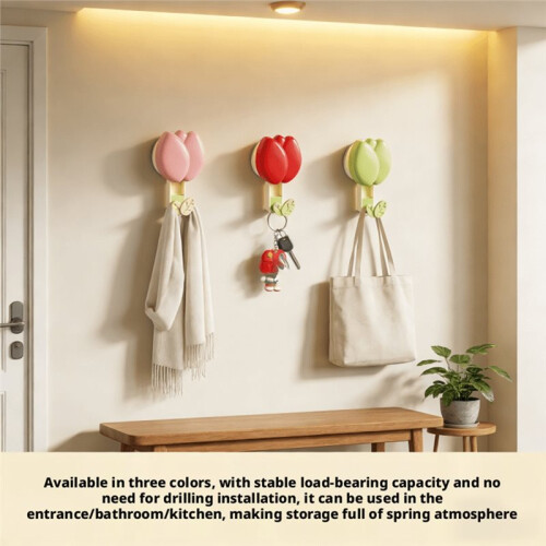 6pcs Cute Tulip Shaped Suction Cup Wall Hook, No Drill Removable Decorative Hook-Three Colors 2