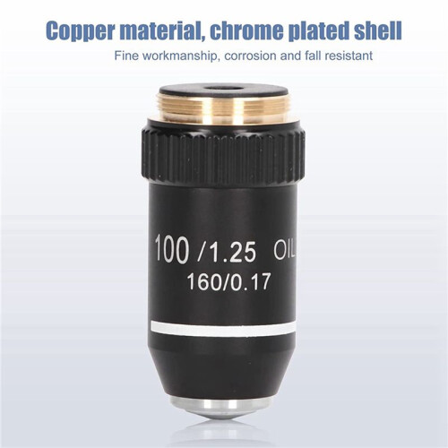 2X Biological Microscope Lens, 195 Achromatic Black Objective Lens 100X Oil High Power Objective Interface 20.2mm Thread 1