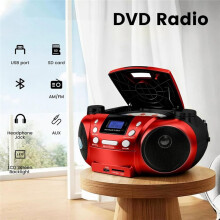 Portable CD/DVD Player Boombox AM/FM Radio, AUX Input, Headphone Jack, Backlit LCD Display, CD-R/CD-RW/MP3