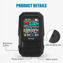 Medidor de Qualidade Do Ar 5 em 1 com Tela LCD, Detecção de Umidade e Temperatura, Detector de CO2, TVOC e HCHO - Preto