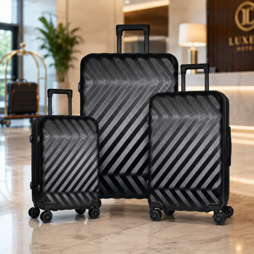 Gr8 Home 3 Piece Black Hard Shell Luggage Set TSA Lock 1