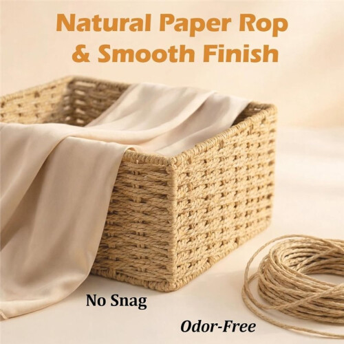 Woven Storage Baskets for Organizing,Rectangular Wicker Nesting Baskets for Shelves, Bathroom, Pantry, Closet, Kitchen 2