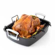 (Extra Large) Chef Pomodoro Nonstick Carbon Steel Roasting Pan Roaster with Flat Rack, Rectangular Oven BBQ Baking